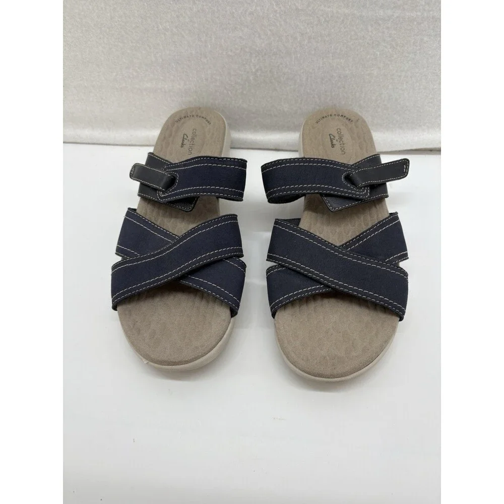 Clarks Women Elizabelle Bay Leather Sandal Navy‎ Blue 7.5M Adjustable Straps